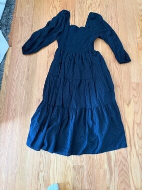 Madewell Navy Smocked Tiered Midi Dress with Cutout back
